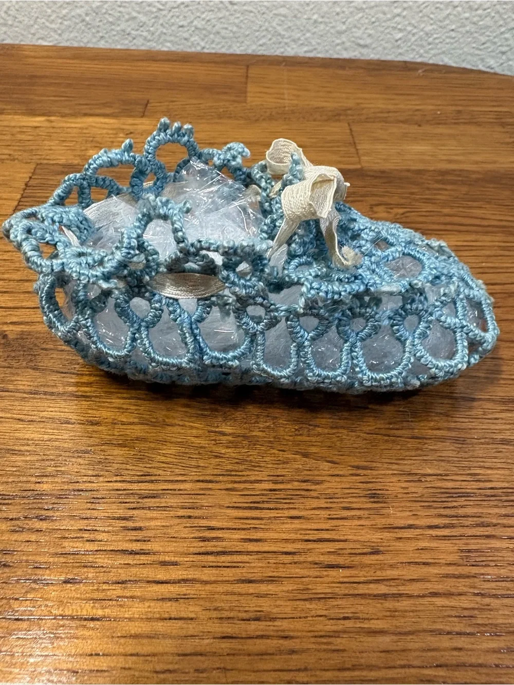 Vintage Tatted Blue Baby Shoes Made in 1952